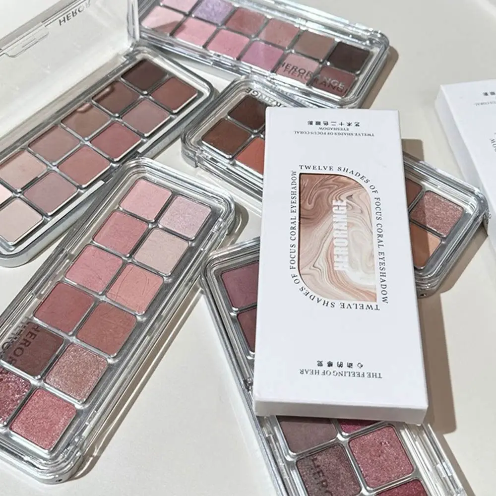 

Earth Tones 12-Color Eyeshadow Palette Brown Shiny Korean-Style Eyeshadow Pink Create High-Gloss Effect