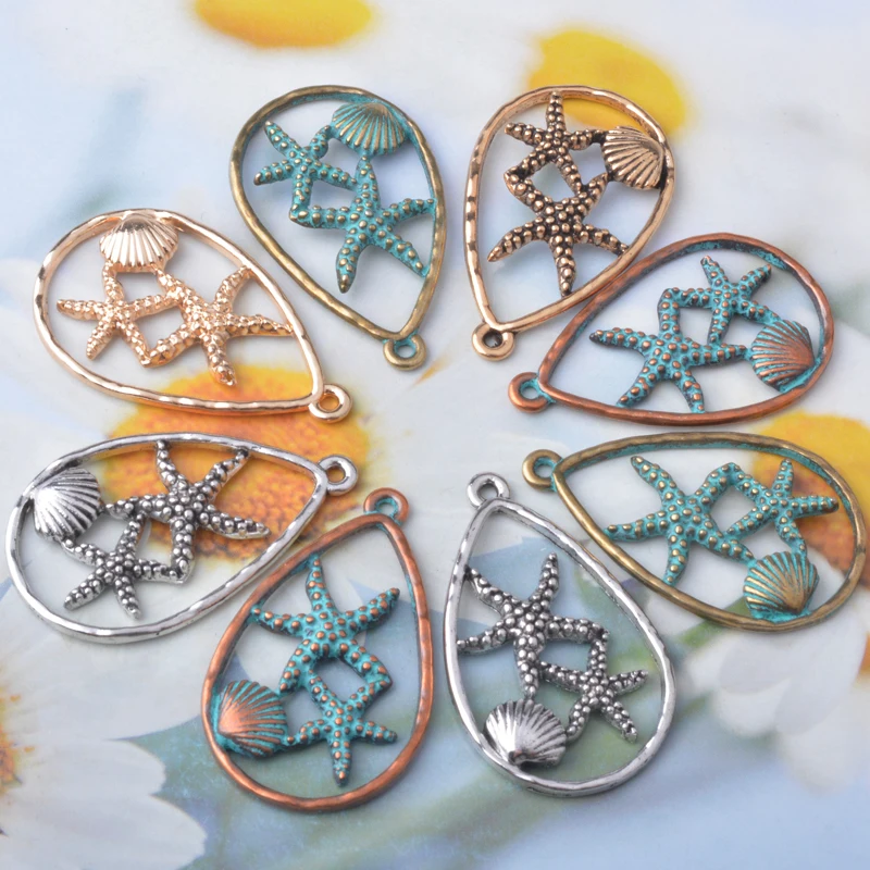 10 Stück/Set Strand-Ozean-Tropfenanhänger, Seestern- und Muschel-Legierungsanhänger für DIY-Ohrringe und Halsketten – Detail 5