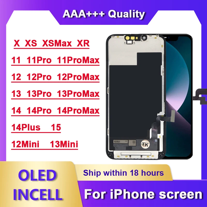 AAA+ OLED For iPhone X XR XS Max LCD Incell For iphone 11 12 13 Pro Max Screen 12 13 Mini 14 Plus 15 Display LCD Digitizer