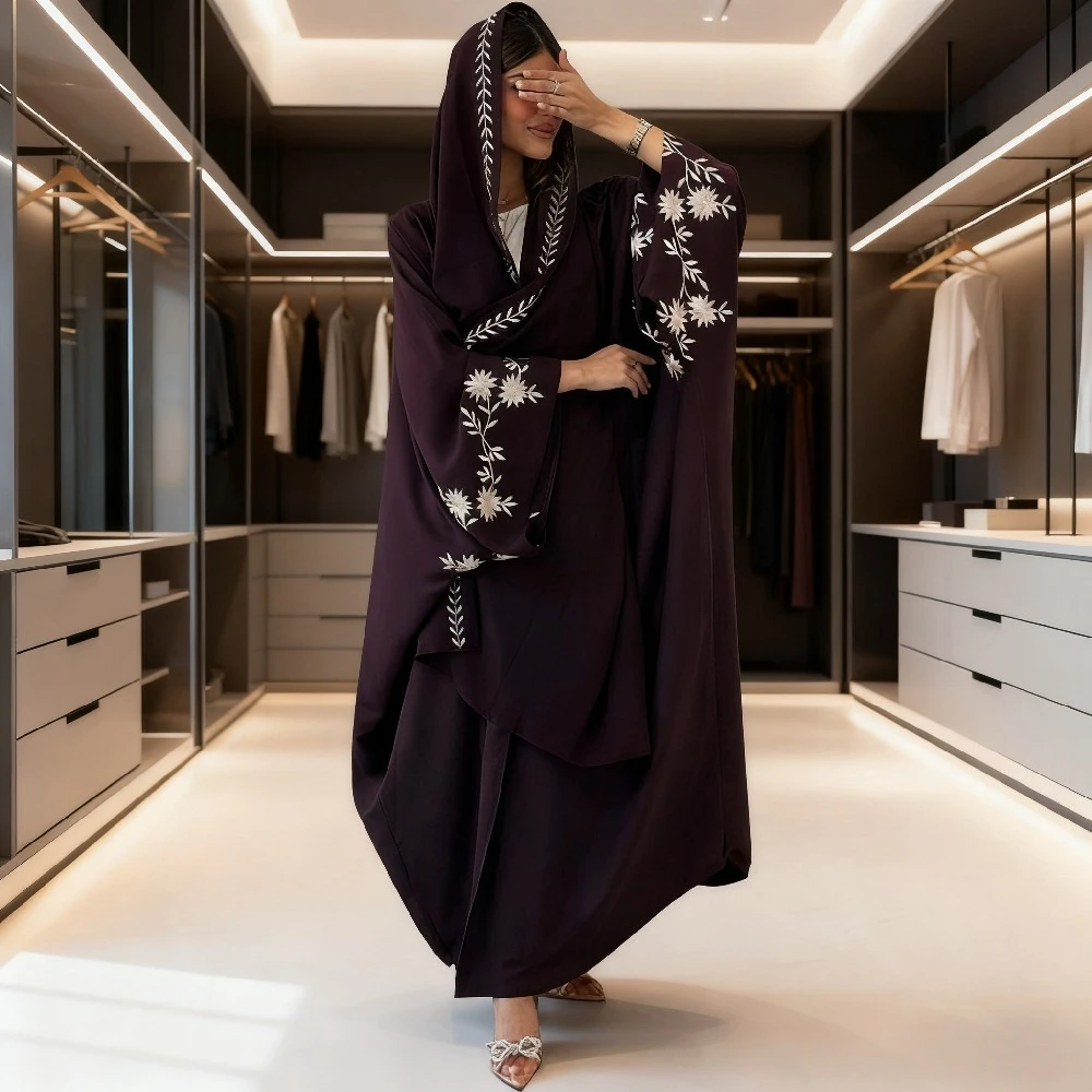 

Eid Muslim Abaya with Scarf for Women Embroidery Cardigan Dresses Kaftan Vestidos Arab Long Robe Ramadan Morocco Dubai Abayas