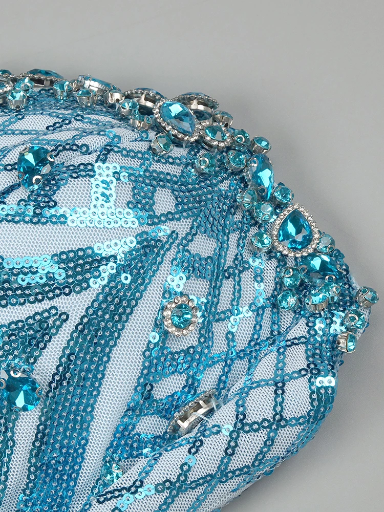 Party Dress Night Club Wear Baby Blue Feather Short Prom Dress Diamond Sequins Glitter V Neck Mini Birthday Cocktail