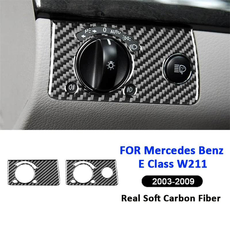 

Carbon Fiber Auto Headlight Adjust Control Button Knob Panel Frame Decoration Sticker For Mercedes Benz E Class W211 2003-2009