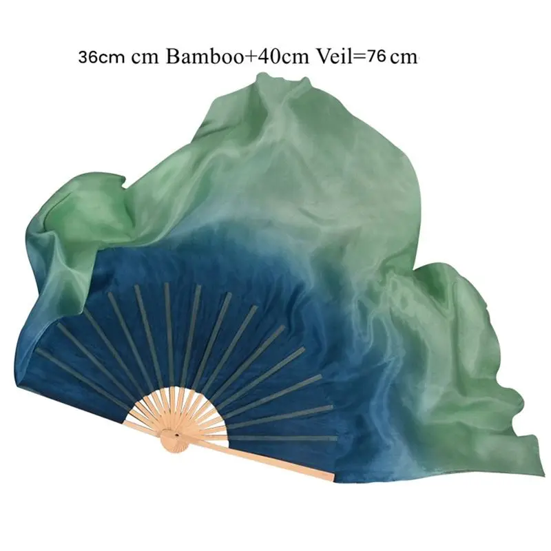 Hand-Painted Silk Dance Fan - Green - alternate angle