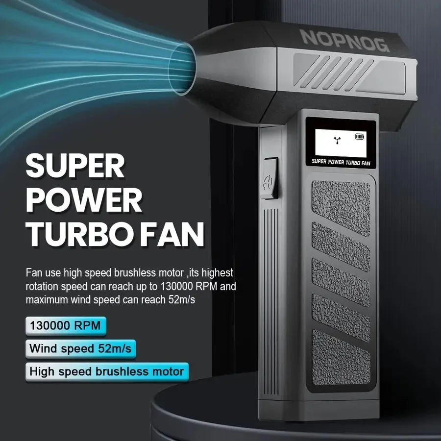 

Powerful Turbo Blower Jet Fan with Smart Display 130000 RPM, 4 Adjustable Speeds, Portable Electric Air Duster for Cars and Sno