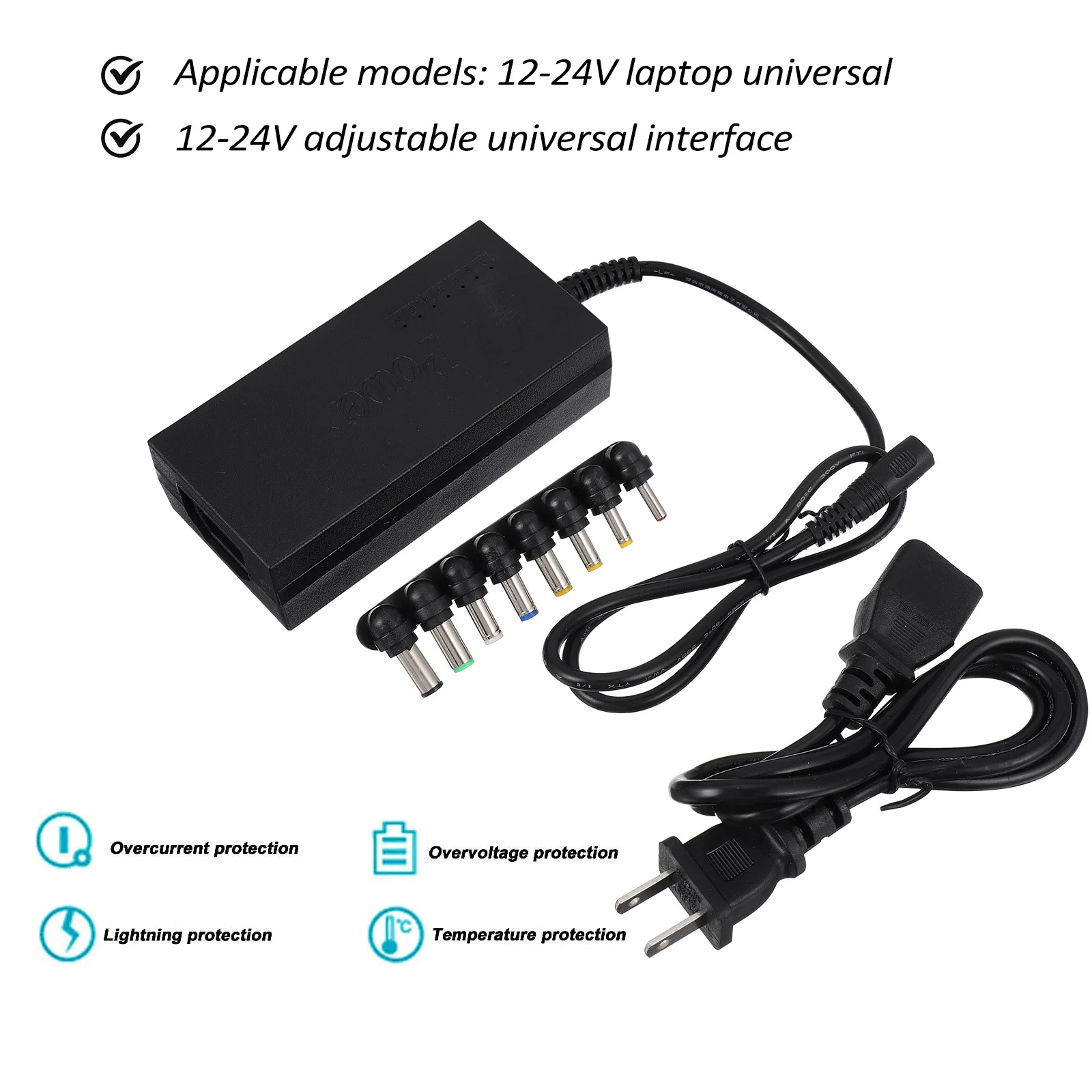 

1Set Universal Laptop 12V-24V with 8 Connector Heads Lightweight Portable Power Adapter for Home Office Car Use