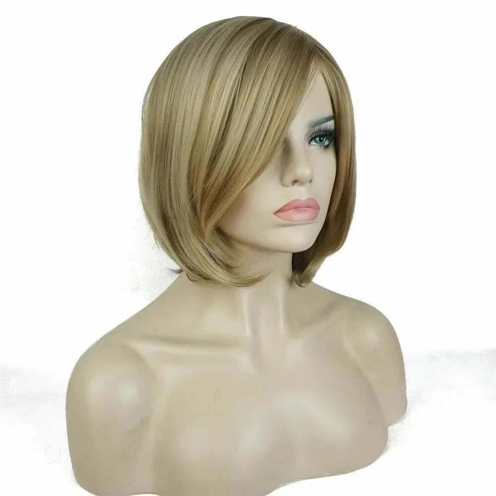 Perruque Bob courte droite pour femme, synthétique, blond naturel, reflets mélangés, cheveux 03