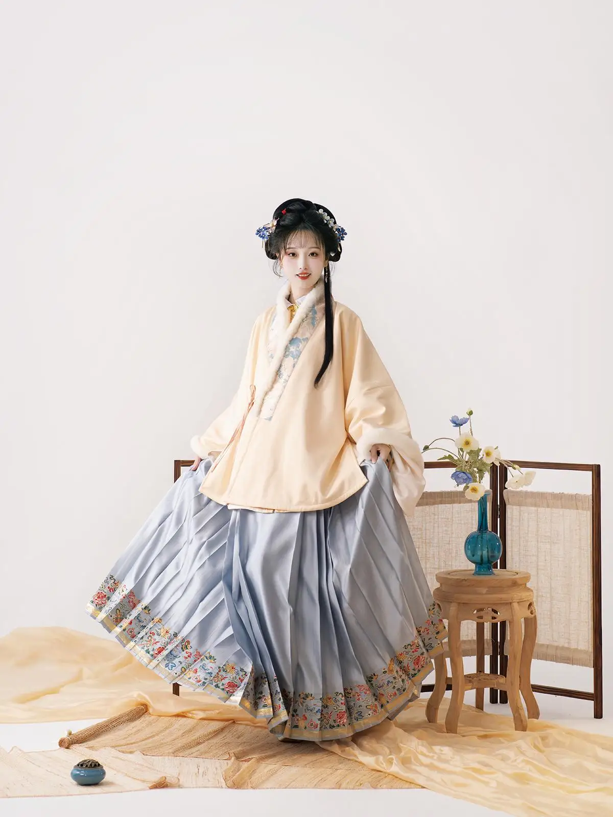 

True Rabbit Fur ao Winter Coat with Fce Inner Liner Crossbody Hanfu Women's Traditional Chinese Clothing