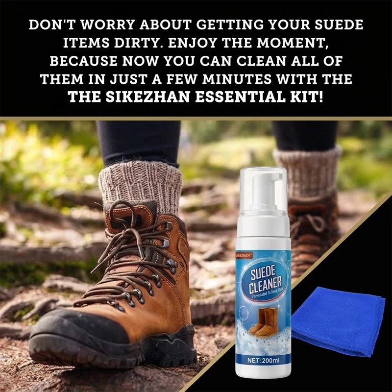 Waterless Suede Foam Cleaner with Cleaning Towel Fast Acting Stain Dirt Remover for Nubuck Leather Boots 200ml - SIKEZHAN
