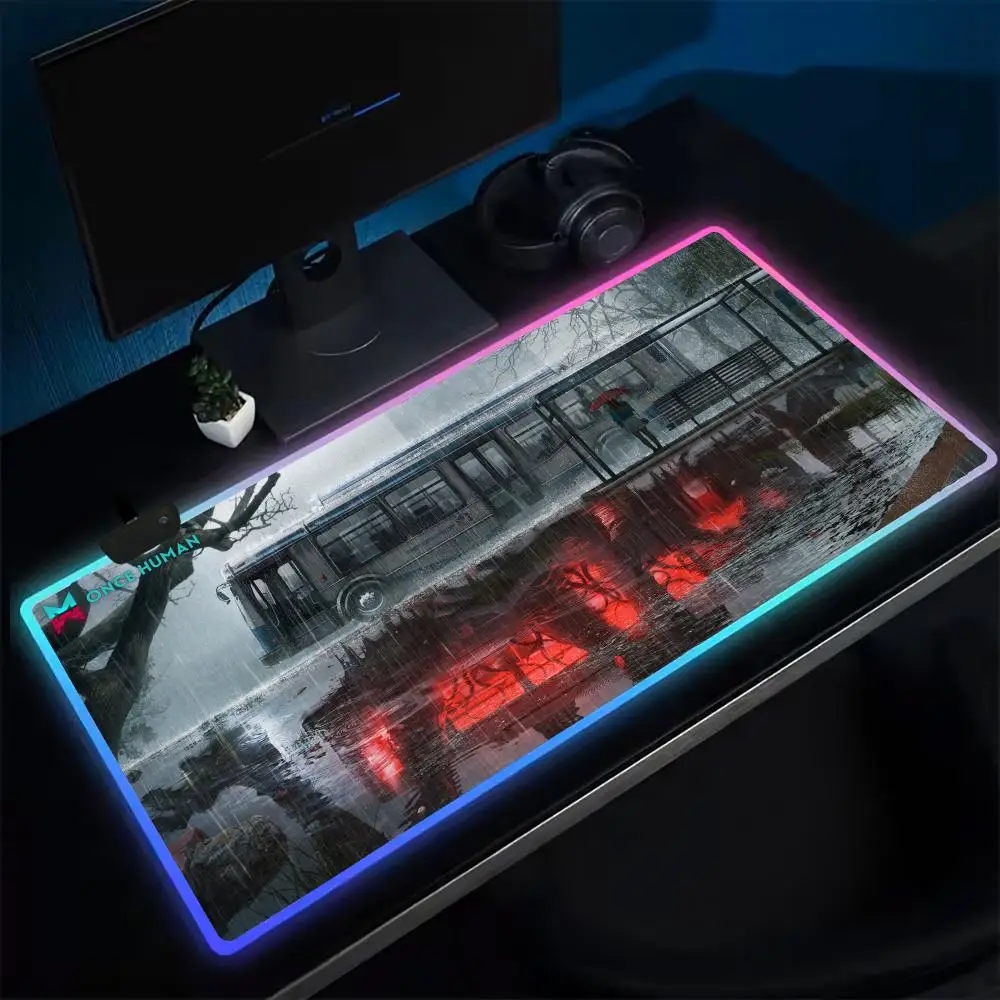 Gamer O-Once H-Human Mouse Pad Anime Gaming Mouse Pad LED Table Pads Backlit Rubber Desktop XXL Mousepad RGB Desk Mats