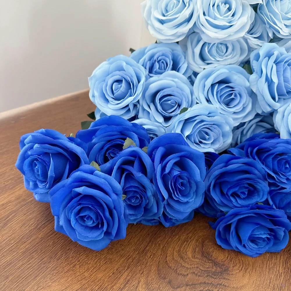 Wunderschöner 9-Kopf-Rosenstrauß, künstliche Blume, blaue Seide, gefälschte Rosen, Brautstrauß, Heim- und Raumdekoration, Hochzeit, Desktop – Detail 2