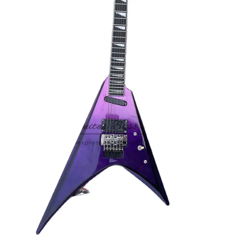 Metal Purple Electric Guitar V Shape Body Tremolo Bridge SH Pickups Rosewood Fingerboard