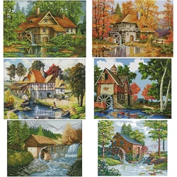 Mill Scenery Pattern Series Counted Printed Cross Stitch Kits Aida 14CT 16CT 11CT White Canvas Fabric Handmade Embroidery Crafts