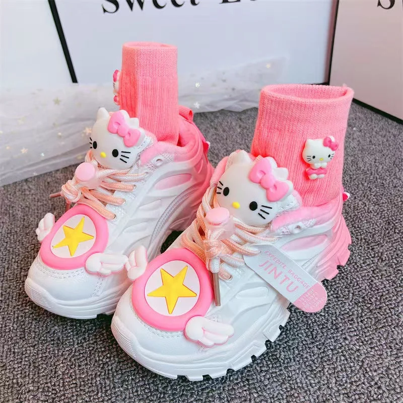 2024 new Autumn Cat hello kitty Girl bow cheap discount kids child Canvas Shoes sweet pink white children's Casual Shoes