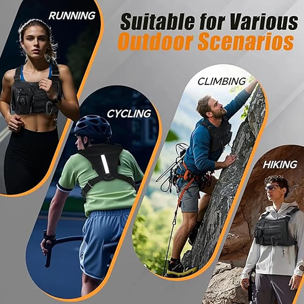 Bolsa Tática Leve para Peito, EDC, para Esportes ao Ar Livre, Colete para Corrida e Ciclismo, Suporte para Celular e Carteira para Treinos e Caminhadas