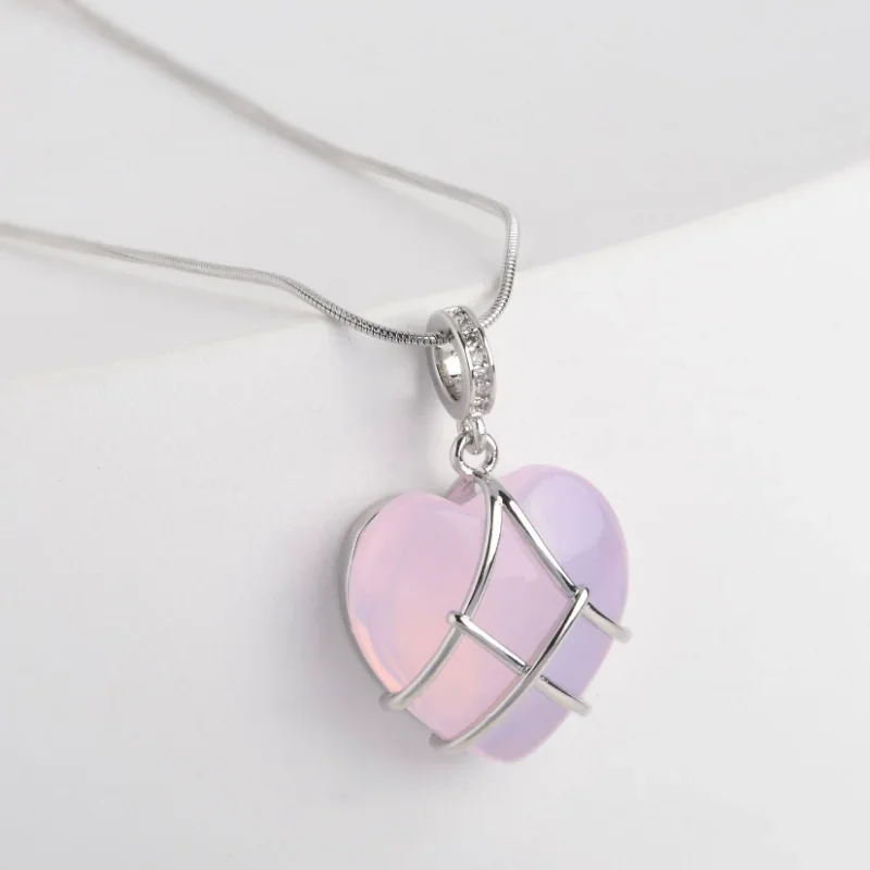 Castle Heart Necklace Rose Quartz pendant with Moonstone Heart  Diamo jewelry for Kids Lovely Gift