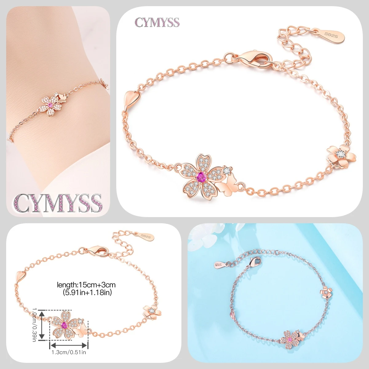 Zierliches Tennisarmband aus 925er Sterlingsilber mit Schmetterlingsanhänger und eingelegtem Zirkonia, edler Schmuck für Frauen, Hochzeits- und Geburtstagsgeschenk – Detail 20