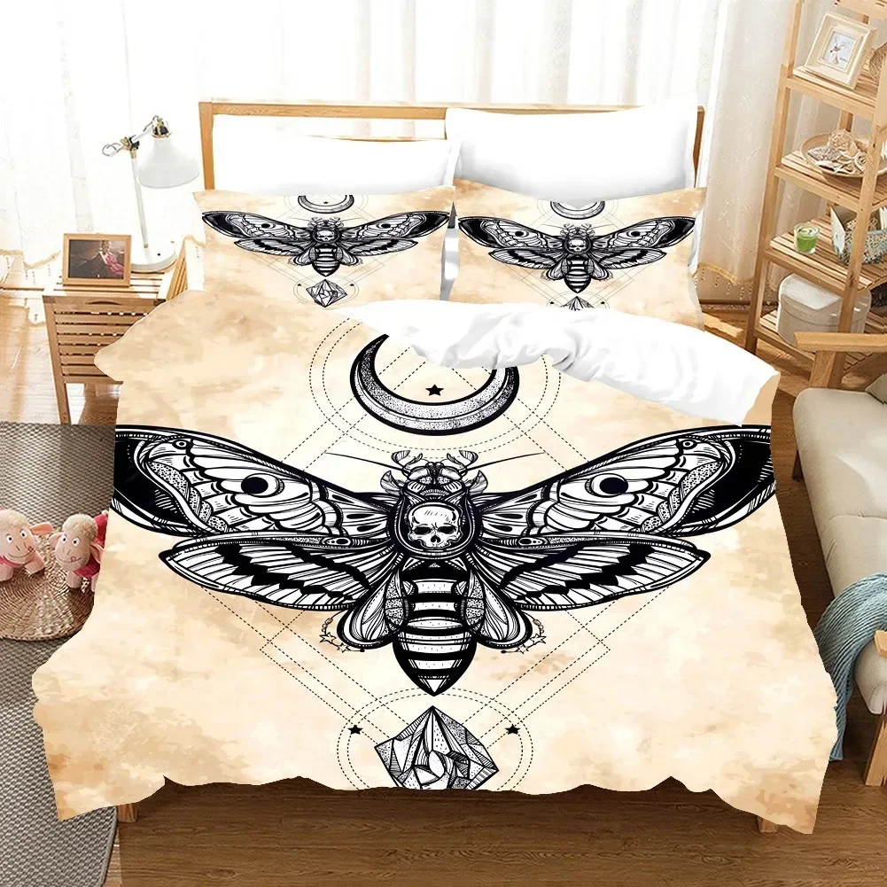 Death Moth Bedding Set Black Moth Comfortable Duvet Quilt Cover Pillowcase Bedding Set Children Bedroom Decoration Home Textile