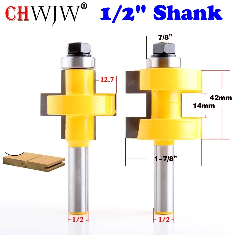 

2pc 1/2" Shank high quality Large Tongue & Groove Joint Assembly Router Bit Set 42mm Stock Wood Cutting Tool - Chwjw