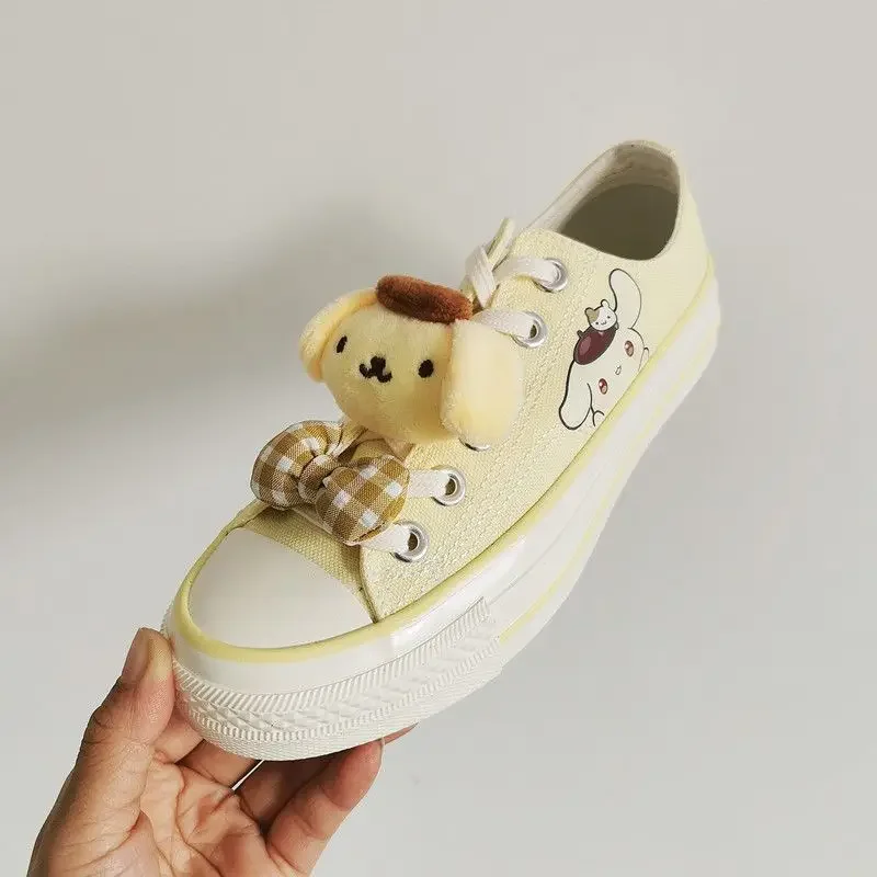 Miniso Sanrio My Melody Cinnamoroll Kuromi Canvas Shoes Low-Top sneakers Student Ins Cute Pink Board Shoes Tennis Shoes Women