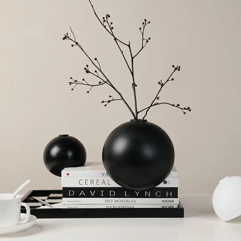 Scandinavian Right Angle Spherical Structure Art Black White Resin Craft Home Dried Flower Arrangement Vase Shelf Divider Decor