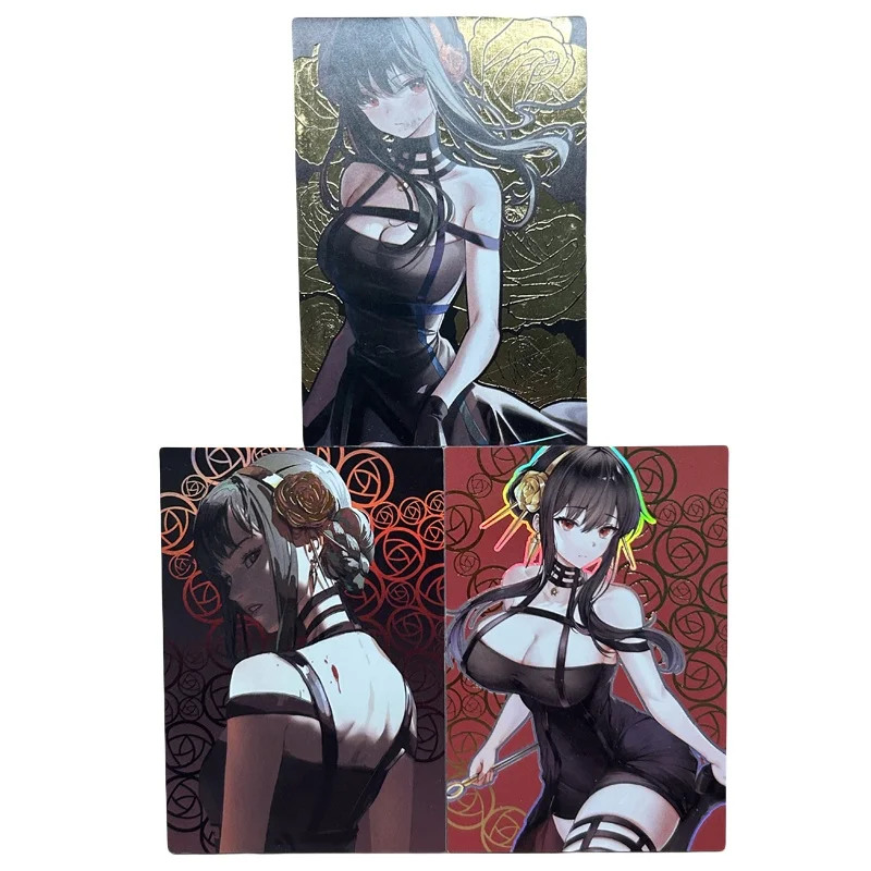 

3Pcs/set Acg Girls Cards Yor Forger Hot Stamping Thick Card Color Flash Anime Game Characters Collection Diy Cards Toys