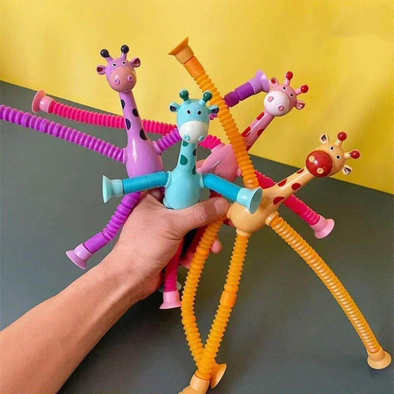 10Pcs Children\'s Suction Cup Toys Kids Giraffe Pop Tube Sensory Playing Early Education Stress Relief Squeeze Fidget Games