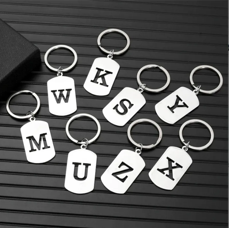 الفولاذ المقاوم للصدأ لسيارة دراجة نارية قلادة حلقة رئيسية مشبك سلاسل شعبية A-Z مربع العلامة التجارية المفاتيح 26 رسالة كيرينغ هدية
