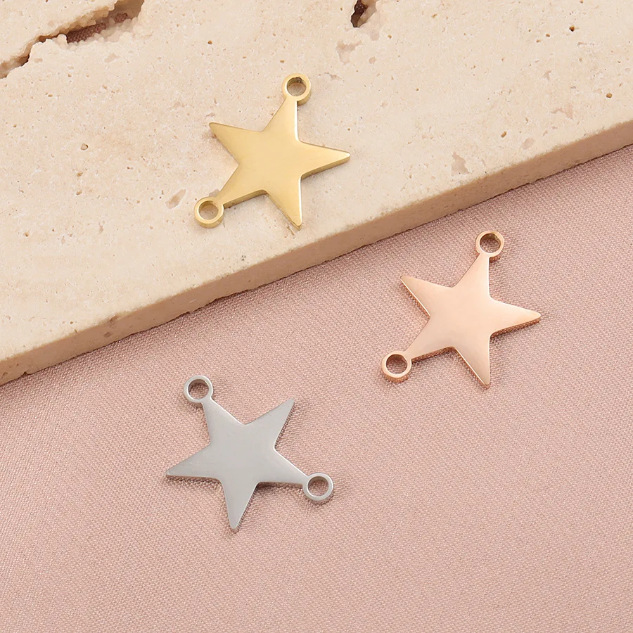 

5Pcs/Lot Mirror Polish Stainless Steel Two Holes Pendant Star Charms For DIY Making Necklaces Fashion Accessories Wholesale