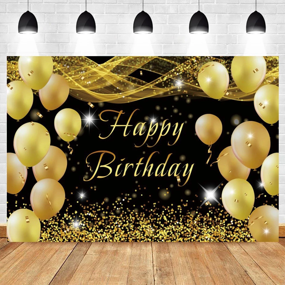 Happy Birthday Adult Party Backdrop for Photography Glitter Gold Balloon Boy Girl Baby Birthday Photo Background Studio Banner