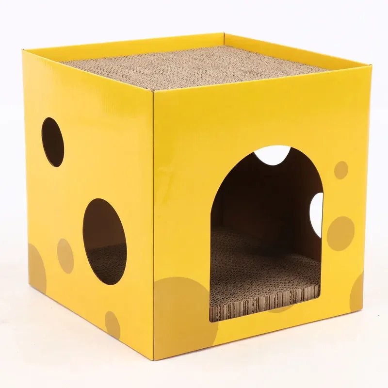 

Cheese Box Cat Nest Built-in Corrugated Paper Cat Scratch Board Replaceable Core Cat House Rest Nest