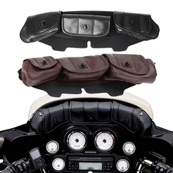 Black Motorcycle 3-Pocket Windshield Batwing Fairing Pouch Bag PU Leather For 1996-2013 Harley Electra Street Glide Touring