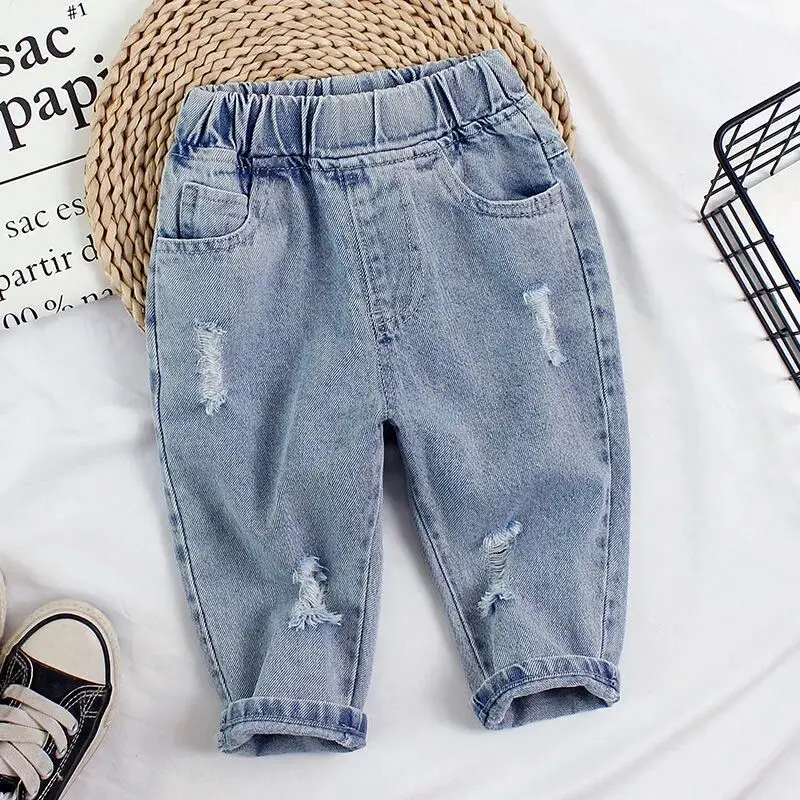 

Kids' Denim Jeans Spring Autumn New Loose Stylish Ripped Pants for Boys And Girls Fashionable Casual Trousers for Children