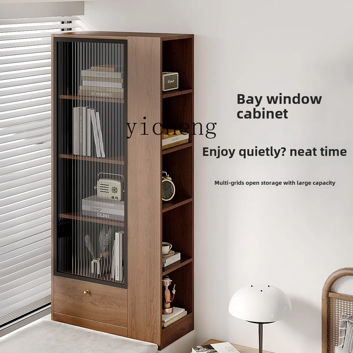 HSN solid wood bay window balcony storage upturned window sill storage multi-layer bookcase locker floor cabinet