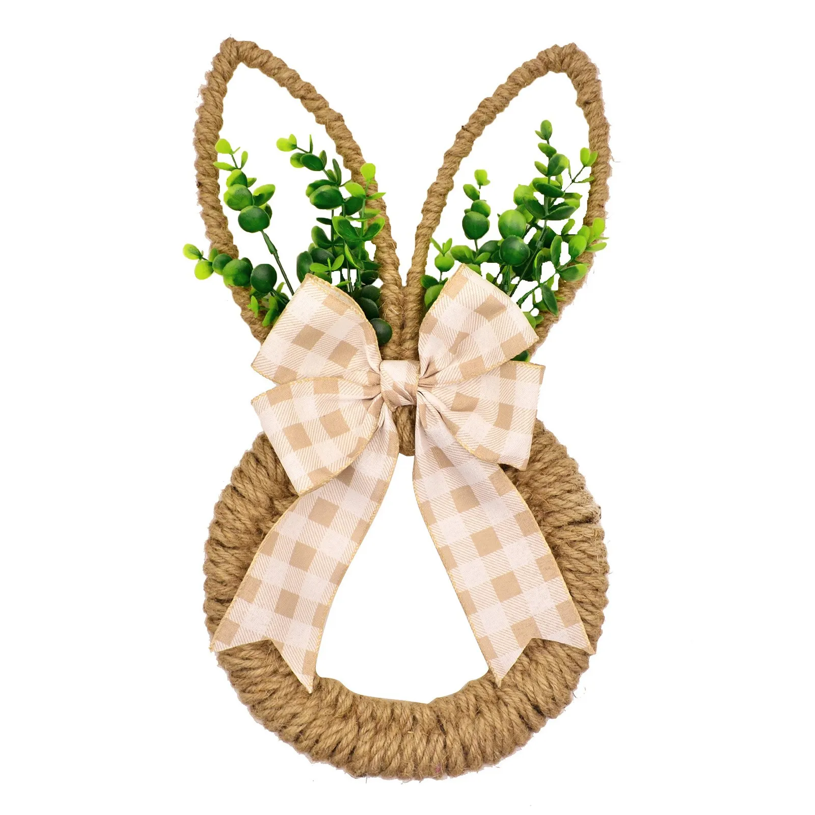 Handicrafts Spring Bunny Wreath For Spring And Easter Front Door Wall Window Decor Decorated With Bow And Green Advent Wreath