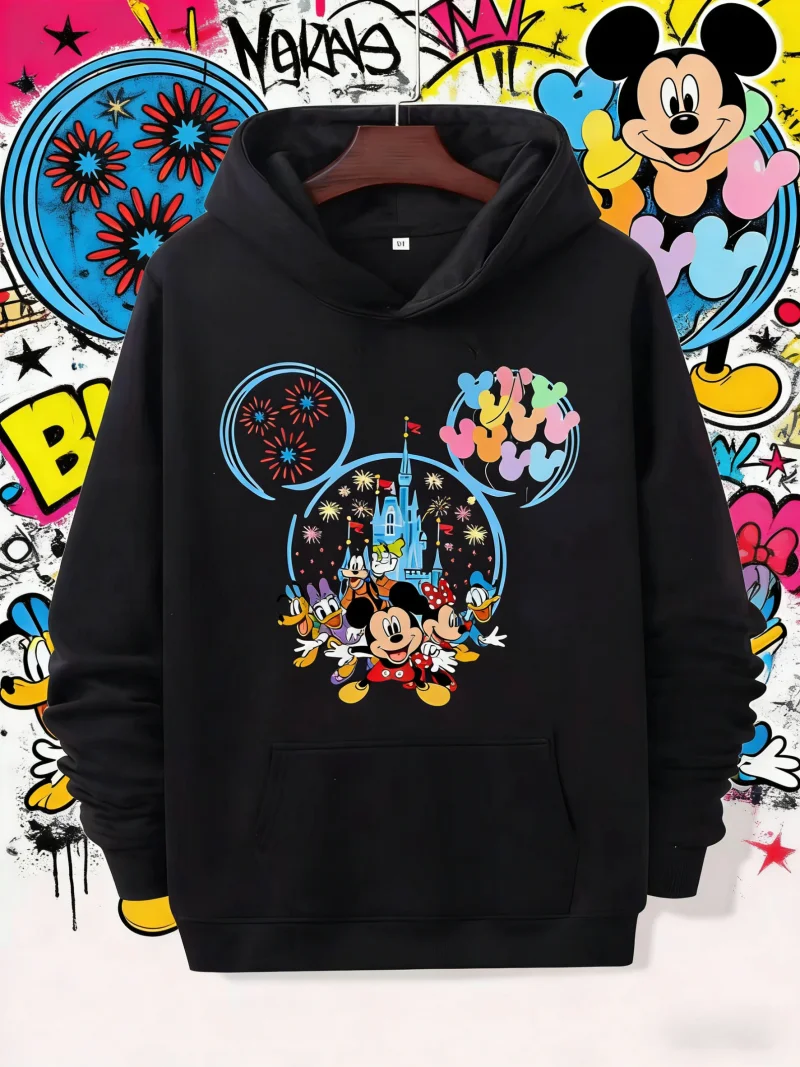 

Официальная мужская толстовка с капюшоном на осень-зиму 2025 года — ретро-замок Микки, фейерверк, дизайн парка Микки Мауса с капюшоном для вечеринок по случаю дня рождения