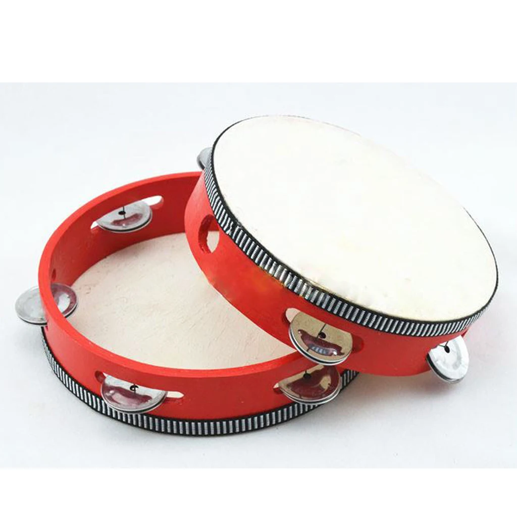 Tamborine de madeira para crianças Jingle Percussion Drum Tamborine Hand, Brinquedos educativos, Presentes de educação musical para crianças, 6in, 4