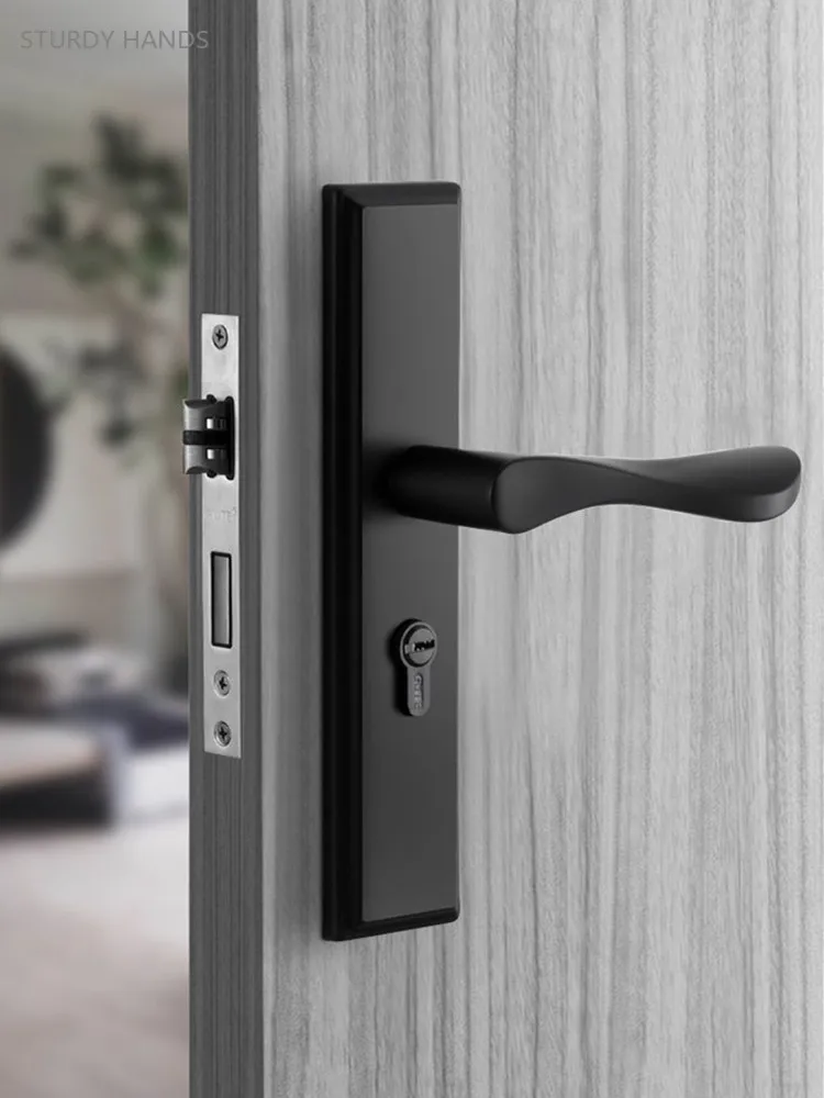 Black Stainless Steel Bedroom Door Lock Double Sided Handle Silent Security Door Lock High Quality Hardware Mechanical Lock