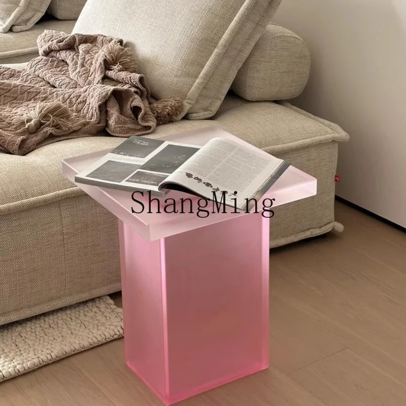 

HJ acrylic pink matte edge few living room home modern simple sofa balcony rectangular coffee tea table