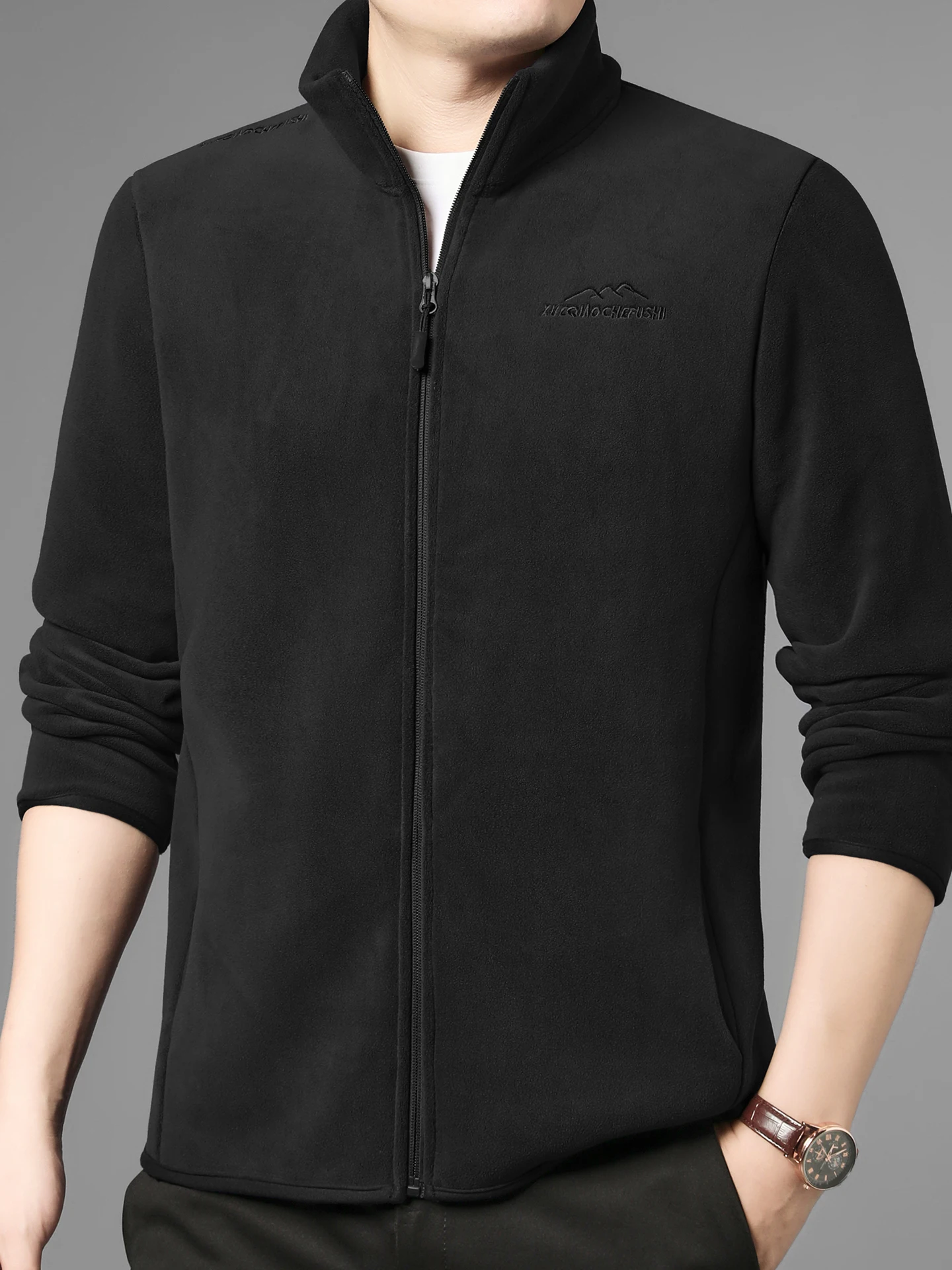 Chaqueta de Invierno para Hombre, Forro Polar, uesa, Cálida, Cuello Alto, Fibra de Poliéster, Cierre de Cremallera, Estilo ...