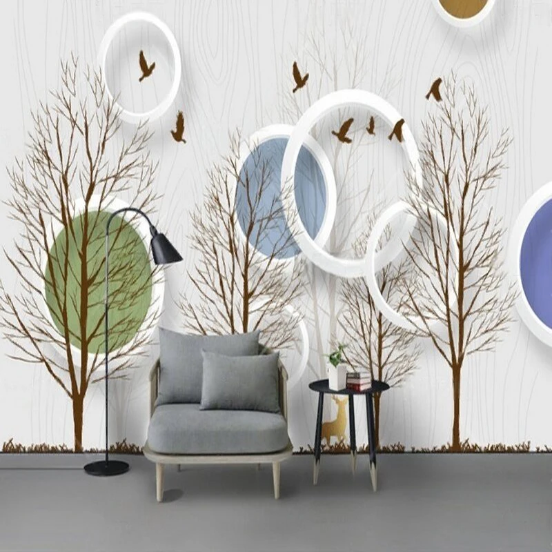 

Modern simple and fashionable 3D stereoscopic circle forest golden deer TV luxurious home decoration bedroom background wall