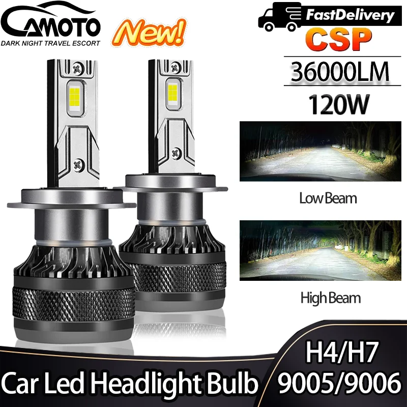 

CAMOTO H4 H7 Car LED Headlight Bulb H1 H11 H8 H9 9005/HB4 9006/HB4 Auto Truck LED Lamp Turbo Fog Light 12V 6000K 120W 36000LM