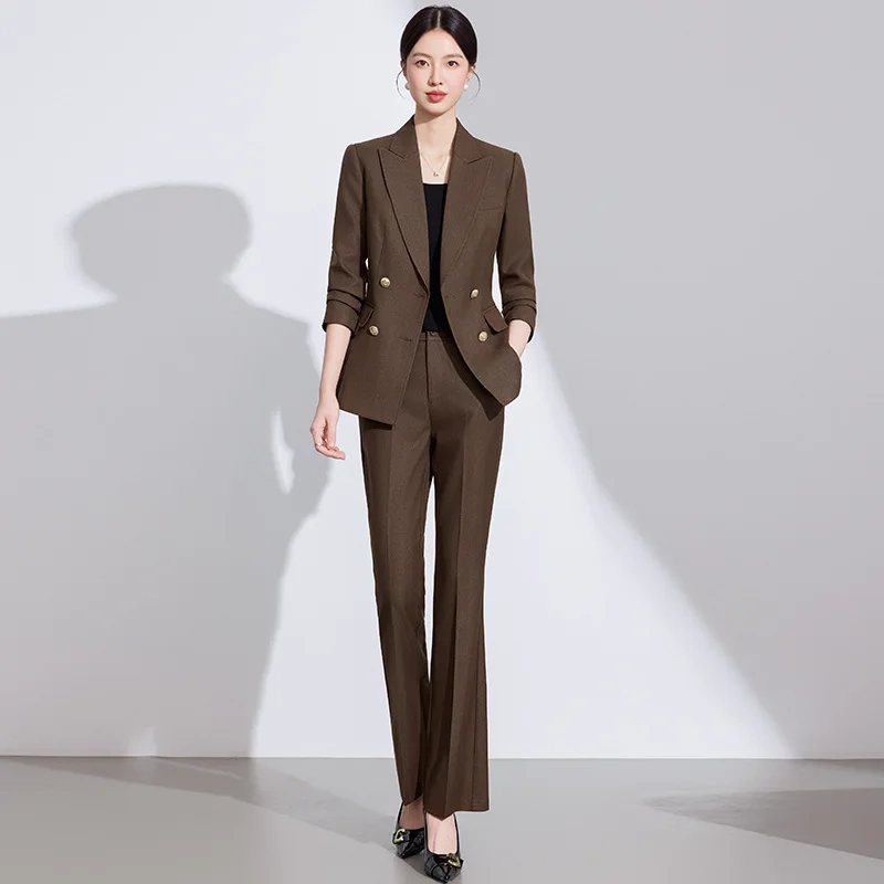 

Women's 2 Piece Suit Double-Breasted Blazer Business Casual Daily Slim Fit Outfits Elegant Pantsuit Set Customize