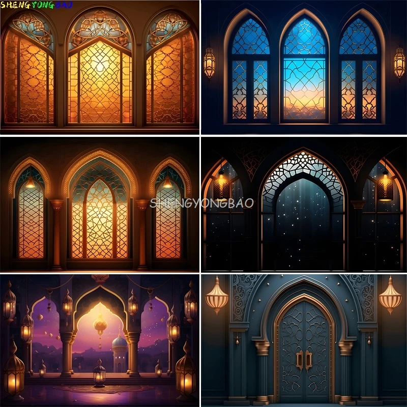 

Kareem Ramadan Mubarak Photography Backdrops Kareem Muslim Islamic Moon Night Party Moon Lanterns Mosque Photo Background MB-03