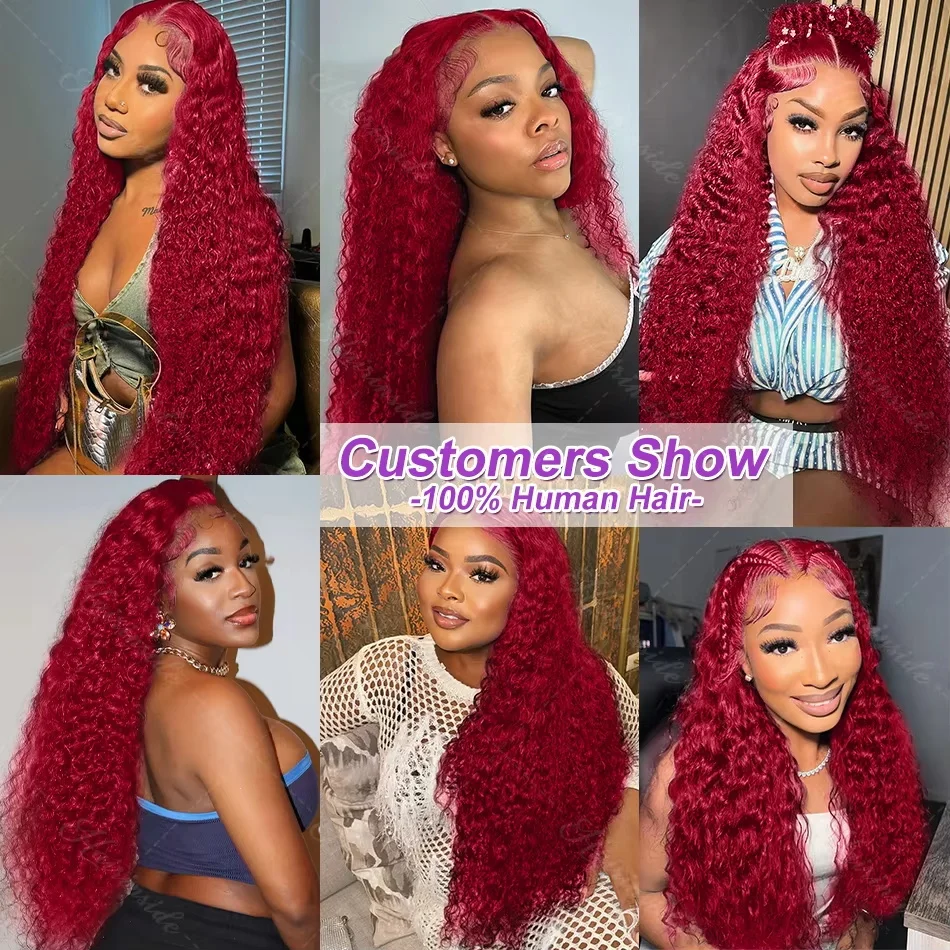 250% Brazilian 99J Burgundy 13x4 Deep Wave Frontal Wig Human Hair 30 inch Red Colored Curly 13x6 HD Lace Front Wigs For Women