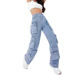 Jeans taille haute Y2K pour femmes, mode multi-poches Denim Cargo Pantalon décontracté Femme fjS-2XL DstressShipping 2023 Automne Nouveau