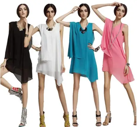 

2024 New women clothing, Irregular asymmetrical chiffon dress,Europe brief dress casual chiffon shirts vestidos