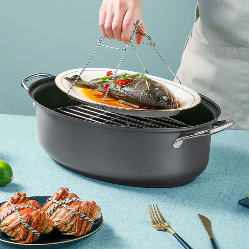 Steamed Fish Pot Household Steamer Large Non-stick Cooking Pot Grilled Fish Pot Seafood Gas Steamer Induction Cooker Universal