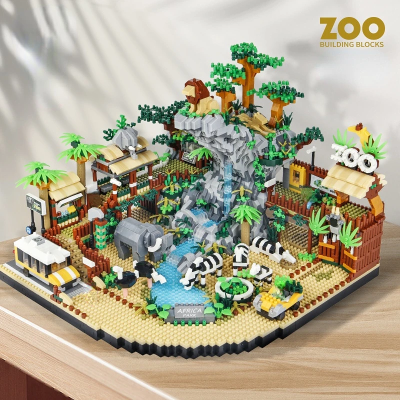 Blocos de construção do jardim zoológico, parque do deserto, elefante, leão, zebra, animais, brinquedos para meninos, presente para adultos, diy,