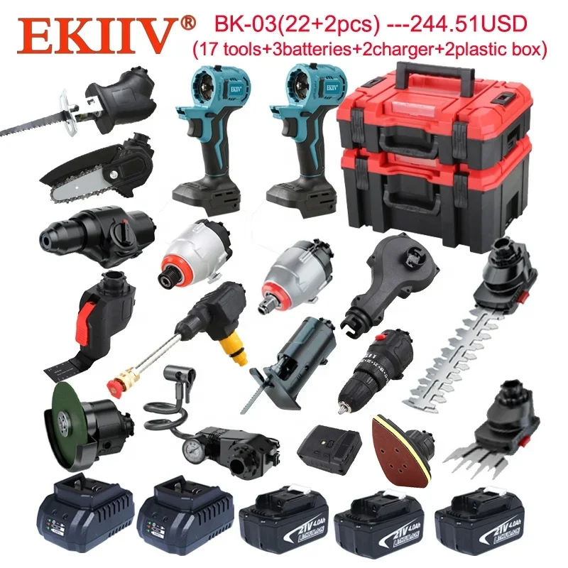 Cordless Drill Kit 20V Max Electric Drill Tool Combo KIT Power Tools Set all-In-1 Multi-Head Power Drill Set Bits Accessories