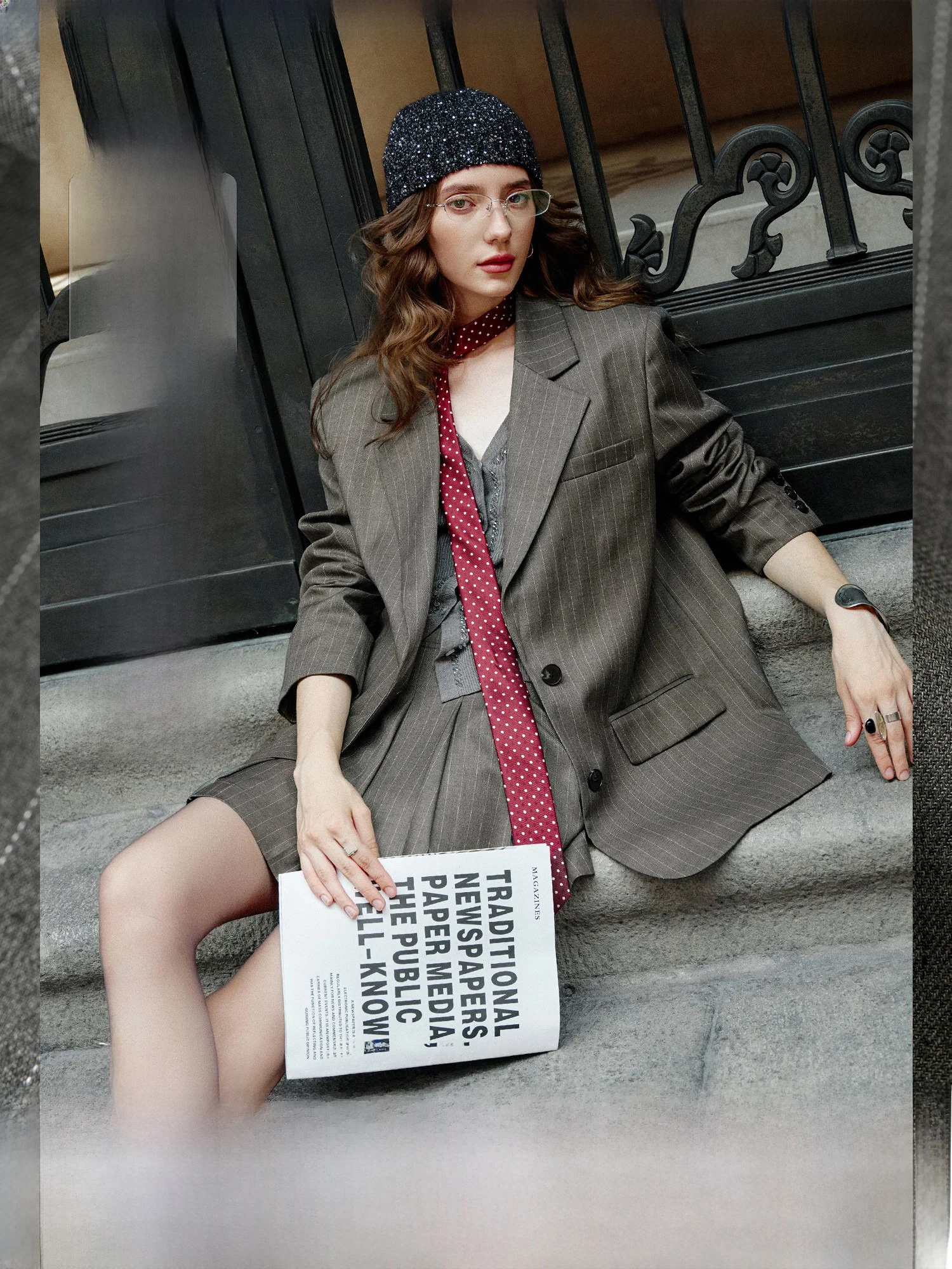 

Naguagu уютный новый комплект аристократов TR шерстяной полосатый костюм джет и плиссированная юбка из двух предметов женский модный осенний наряд